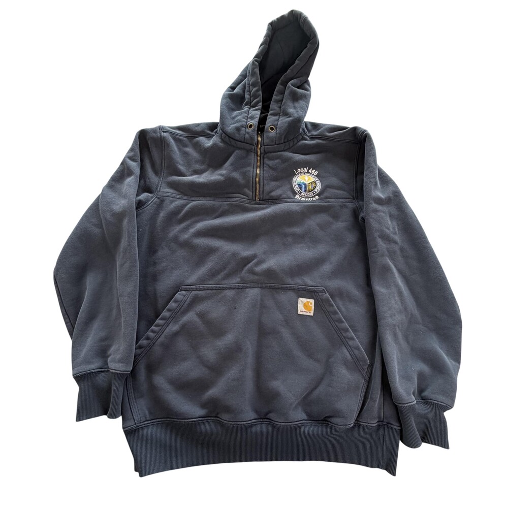 Carhartt Hoodie Sweatshirt Mens Medium Gray Rain Defender 1/4 Zip Fleece Logo